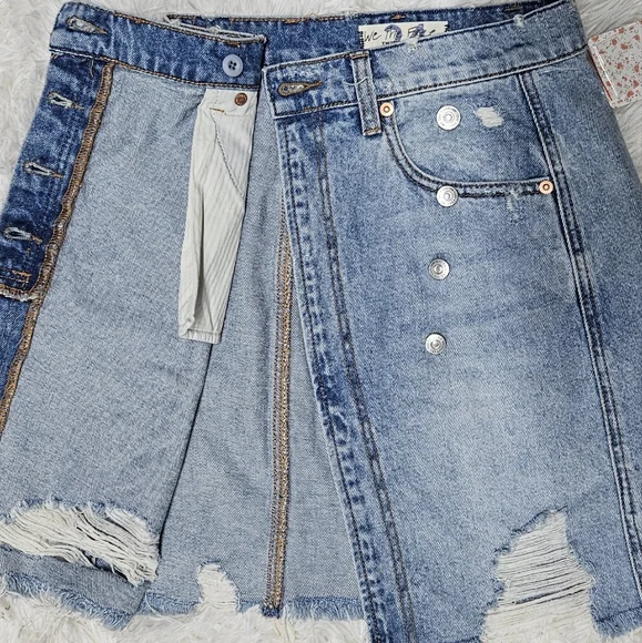 NWT Size 24 Free People Parker Denim Wrap Skirt Mini Skirt Surf's Up - Picture 5 of 12
